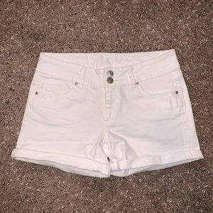 White mid rise shorts